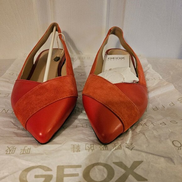 NWT Red Leather/Suede Sling-back Flats 37 - Picture 1 of 6